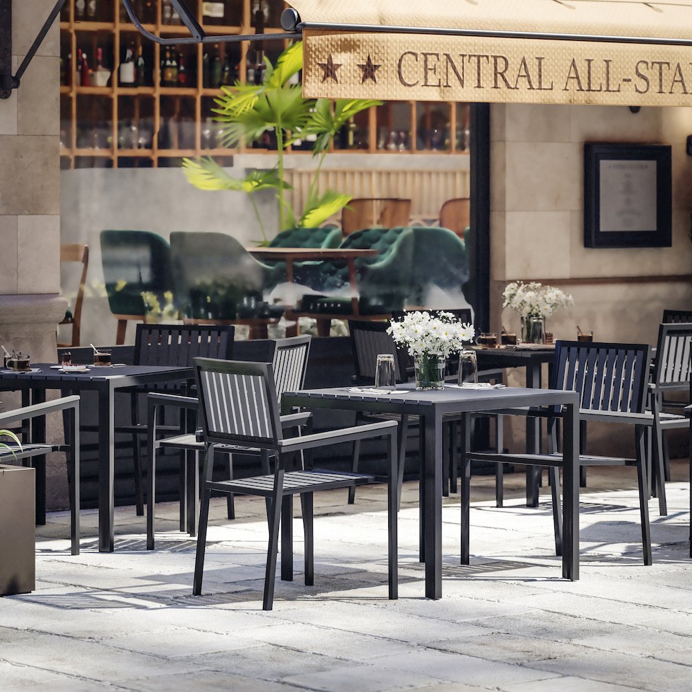 5 Piece Table and Chairs with Black Poly Resin Slatted Backs and Seats. Picture 8