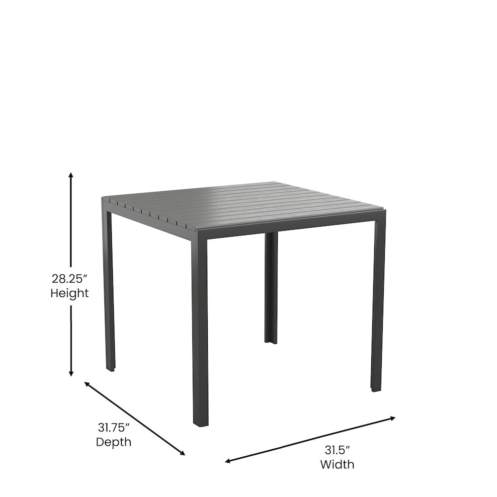 Black Steel Patio Dining Table for 4 with Black Poly Resin Slatted Top. Picture 5