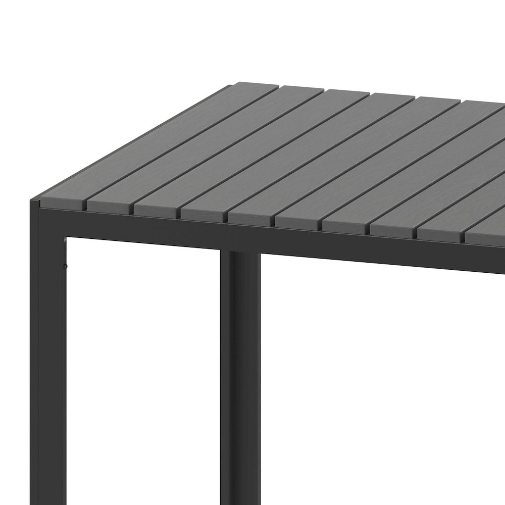 Black Steel Patio Dining Table for 4 with Black Poly Resin Slatted Top. Picture 9