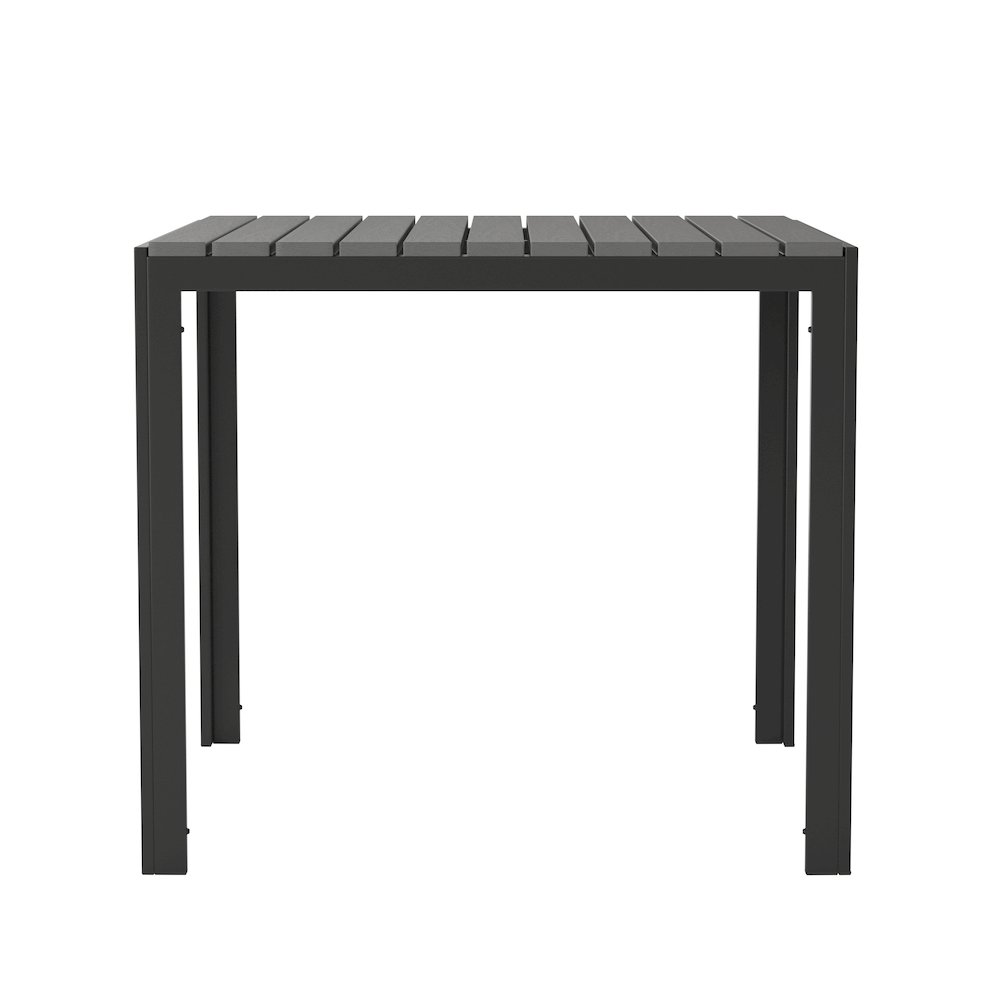 Black Steel Patio Dining Table for 4 with Black Poly Resin Slatted Top. Picture 11