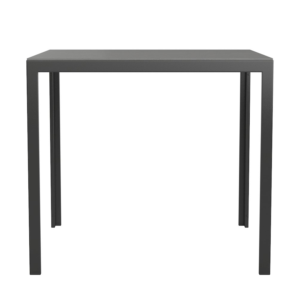 Black Steel Patio Dining Table for 4 with Black Poly Resin Slatted Top. Picture 10
