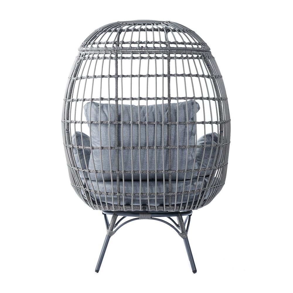Oversized Wicker Egg Swivel Lounge Chair, Gray Cushions/Gray Frame. Picture 7