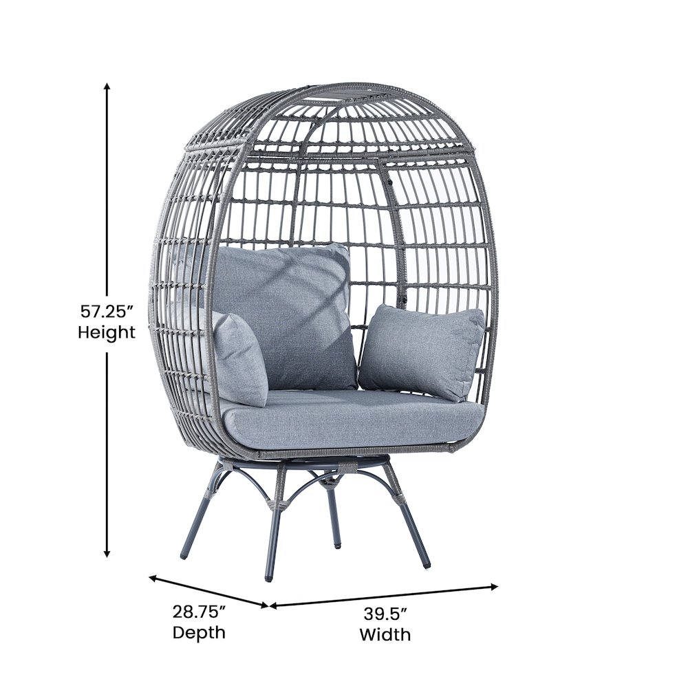 Oversized Wicker Egg Swivel Lounge Chair, Gray Cushions/Gray Frame. Picture 5