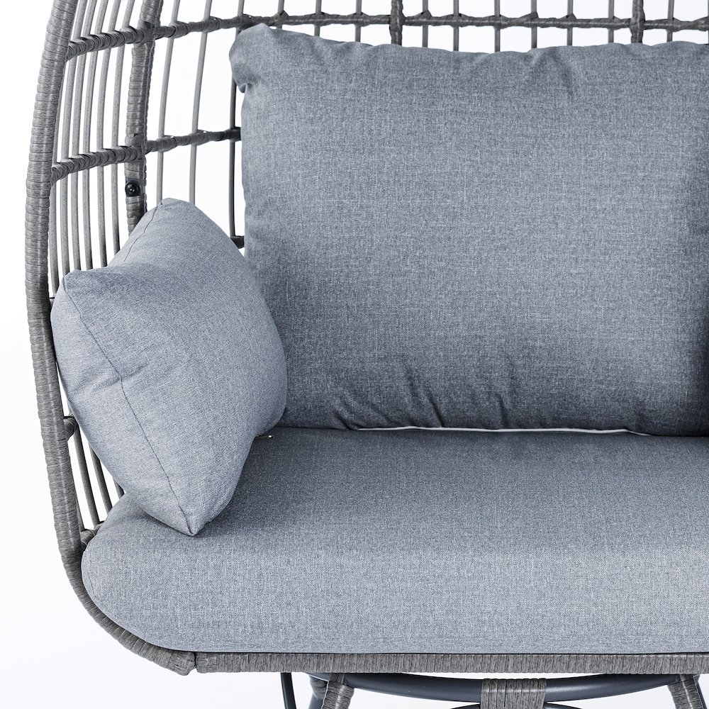 Oversized Wicker Egg Swivel Lounge Chair, Gray Cushions/Gray Frame. Picture 12