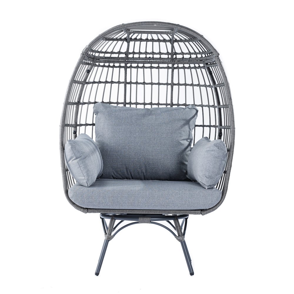 Oversized Wicker Egg Swivel Lounge Chair, Gray Cushions/Gray Frame. Picture 10