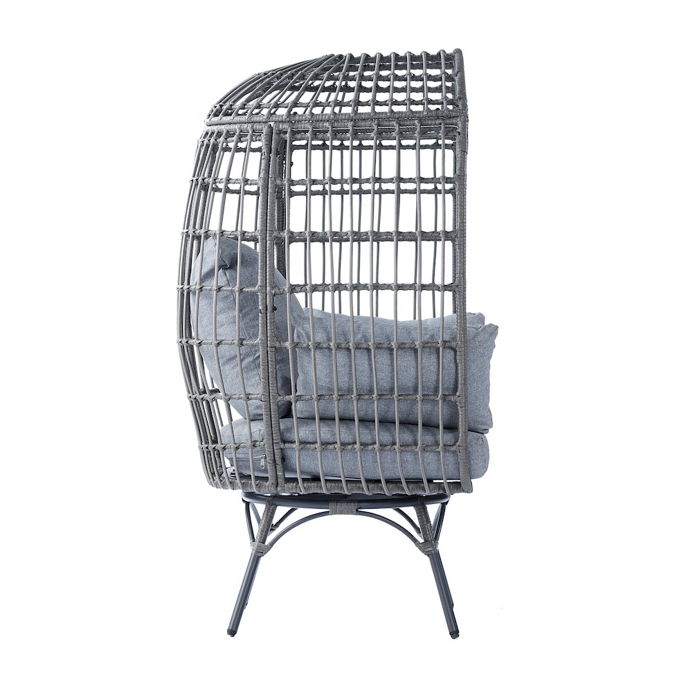 Oversized Wicker Egg Swivel Lounge Chair, Gray Cushions/Gray Frame. Picture 9