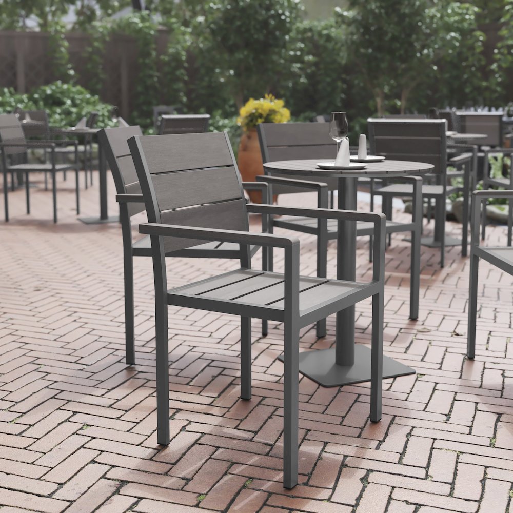 Modern Commercial Grade Patio Chair with Arms. Picture 2