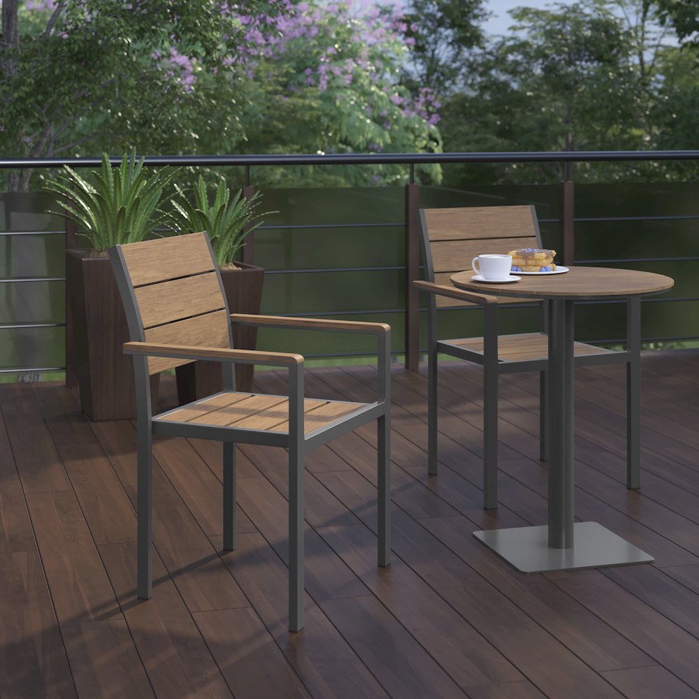 Modern Commercial Grade Patio Chair with Arms. Picture 7
