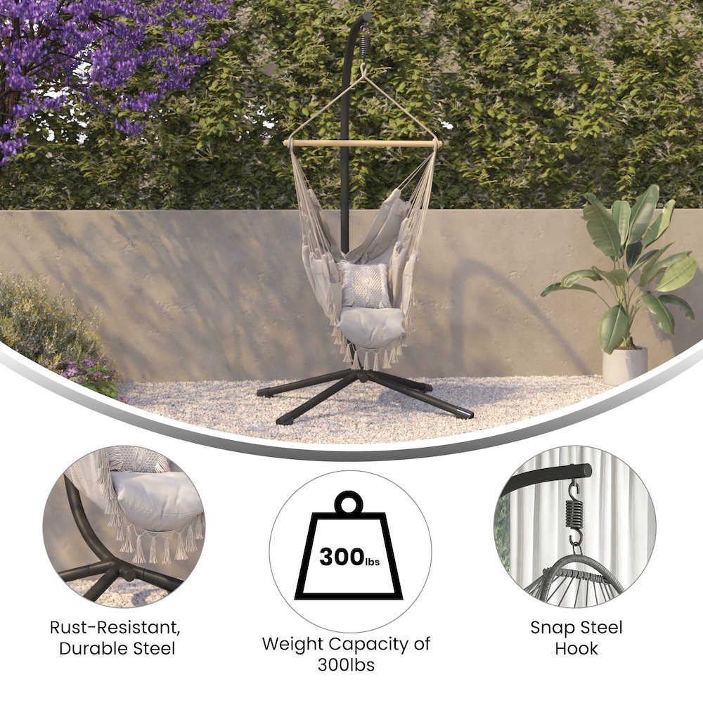 Heavy Duty Hanging Hammock Chair C-Stand with Steel Offset Hardware, Black. Picture 4