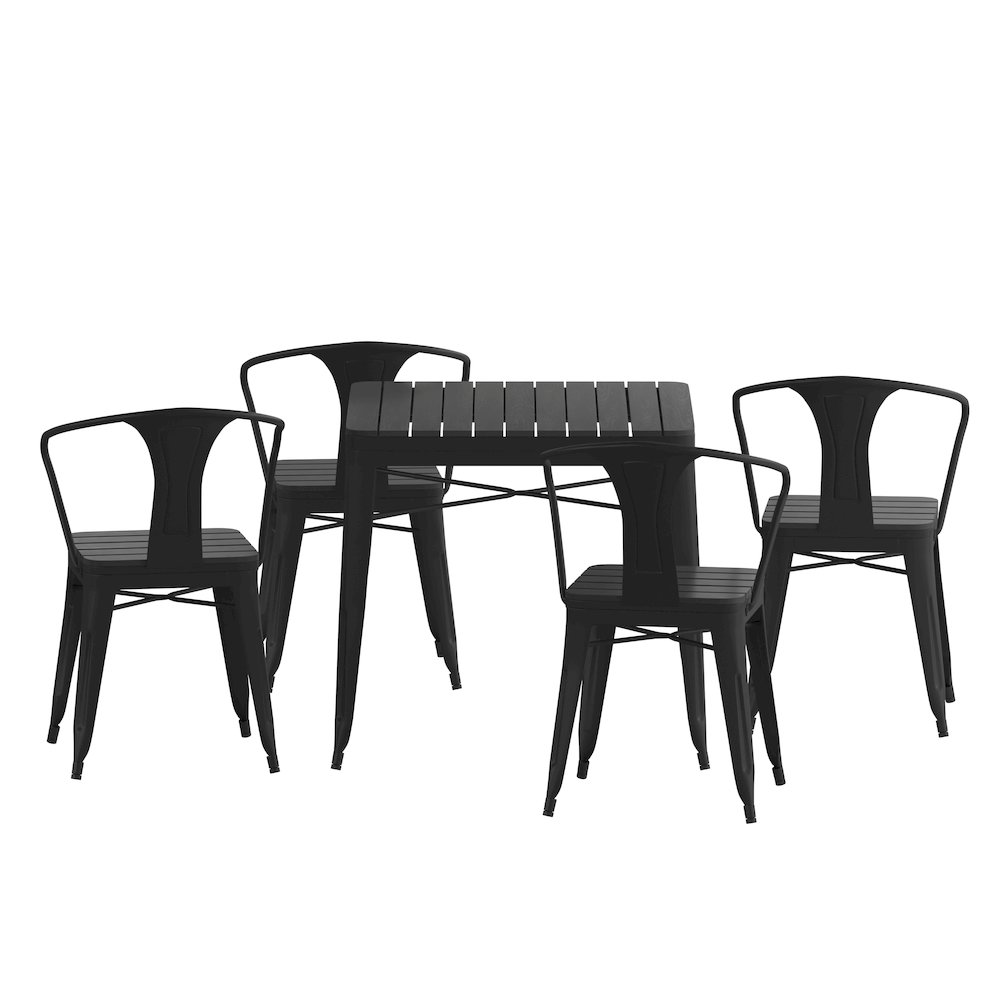 5 Piece Table and Chairs, 31.5" Table with Top, 4 Metal Chairs with Seats, Black. Picture 9