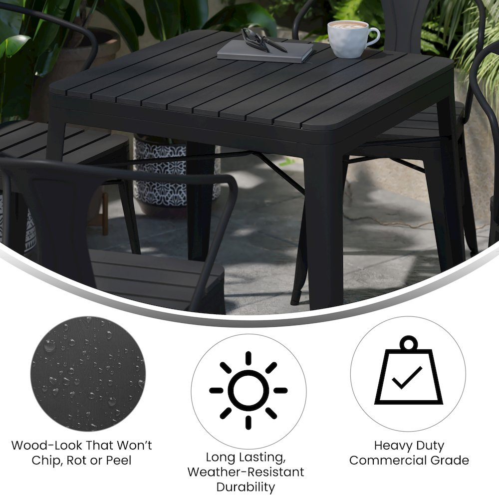 5 Piece Table and Chairs, 31.5" Table with Top, 4 Metal Chairs with Seats, Black. Picture 4