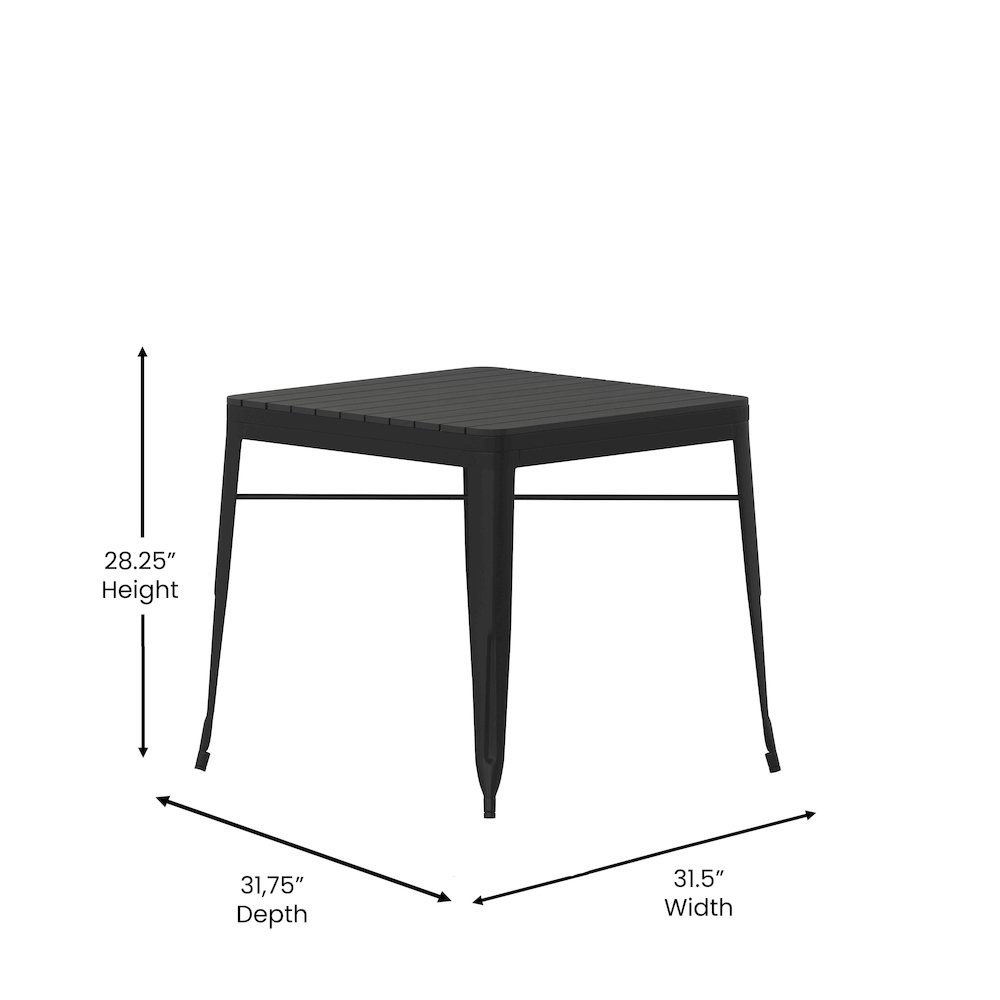 5 Piece Table and Chairs, 31.5" Table with Top, 4 Metal Chairs with Seats, Black. Picture 5