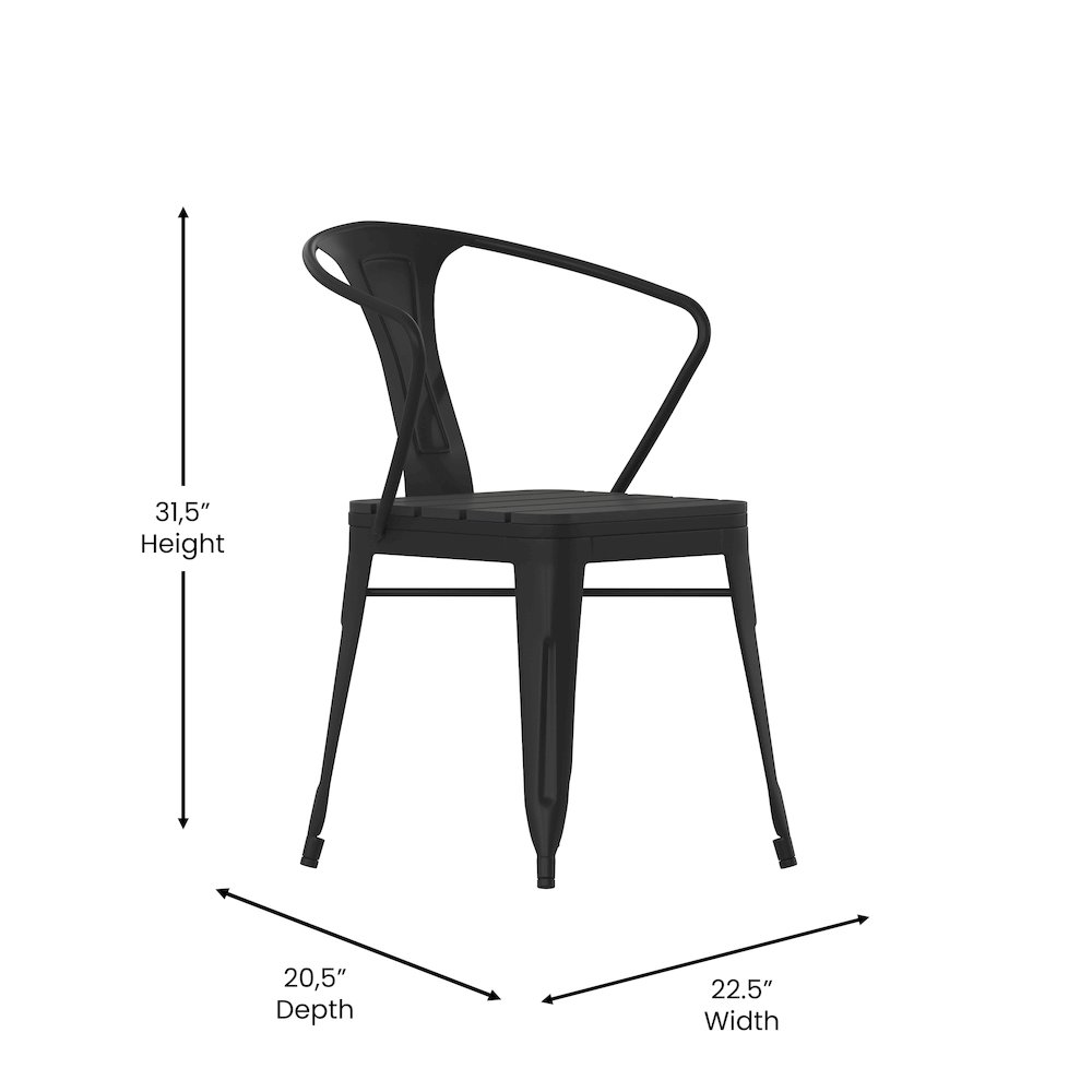 5 Piece Table and Chairs, 31.5" Table with Top, 4 Metal Chairs with Seats, Black. Picture 6