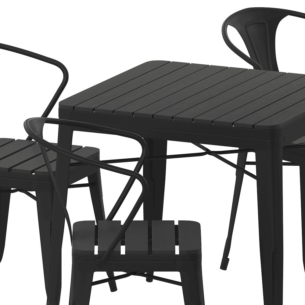 5 Piece Table and Chairs, 31.5" Table with Top, 4 Metal Chairs with Seats, Black. Picture 10