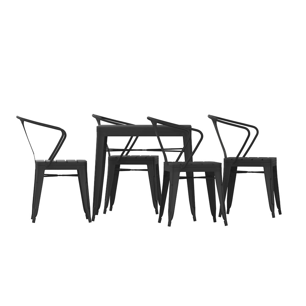 5 Piece Table and Chairs, 31.5" Table with Top, 4 Metal Chairs with Seats, Black. Picture 11