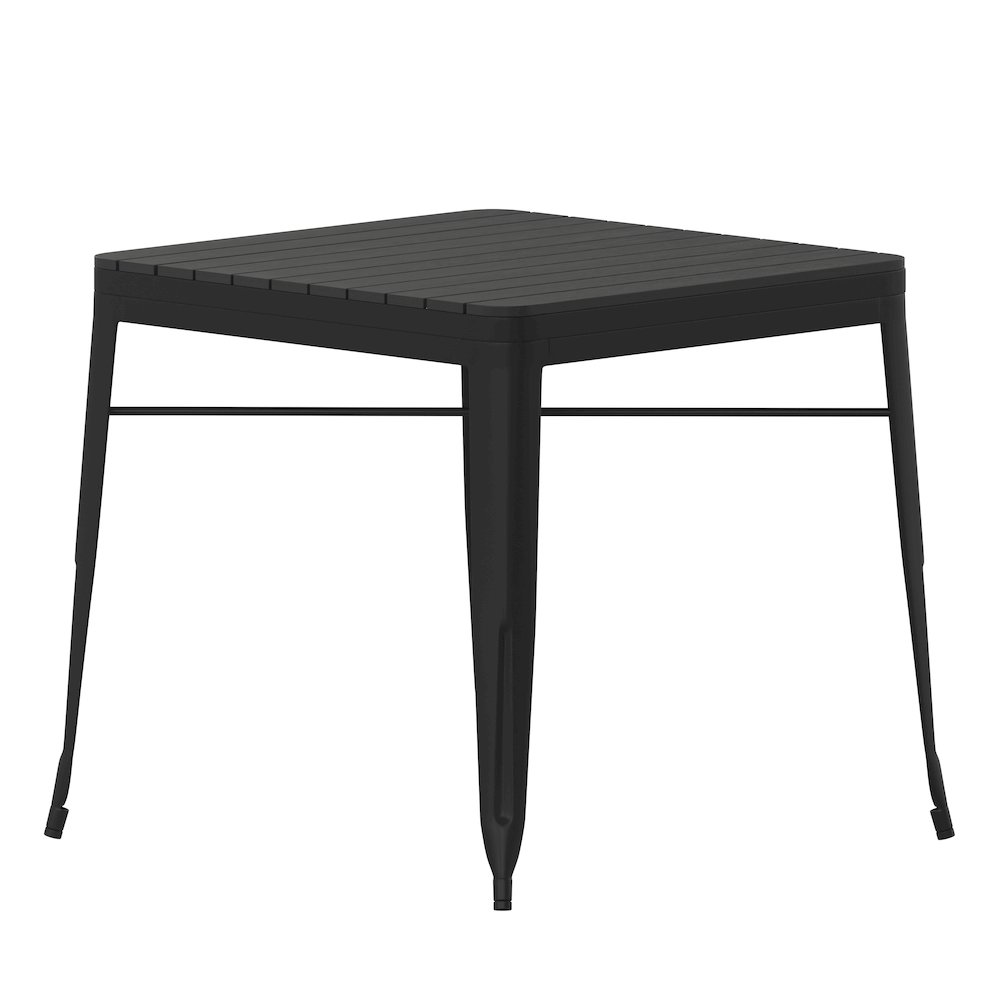 31.5" Black Steel Patio Dining Table for 4 with Black Poly Resin Slatted Top. Picture 1