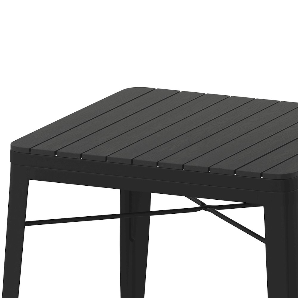31.5" Black Steel Patio Dining Table for 4 with Black Poly Resin Slatted Top. Picture 9