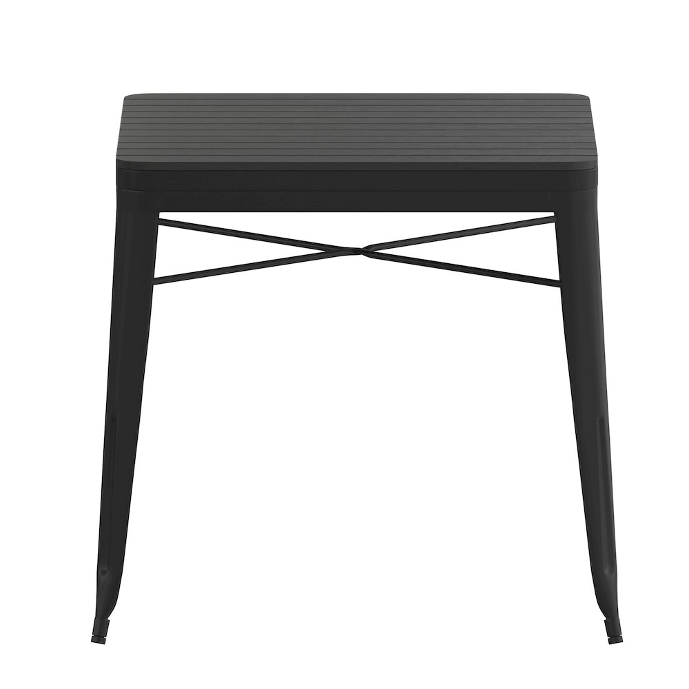 31.5" Black Steel Patio Dining Table for 4 with Black Poly Resin Slatted Top. Picture 10