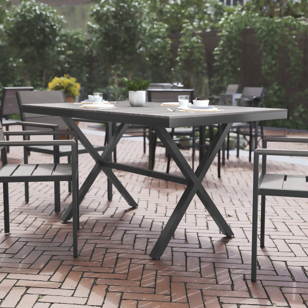 Modern Commercial Grade X-Frame Patio Dining Table. Picture 2