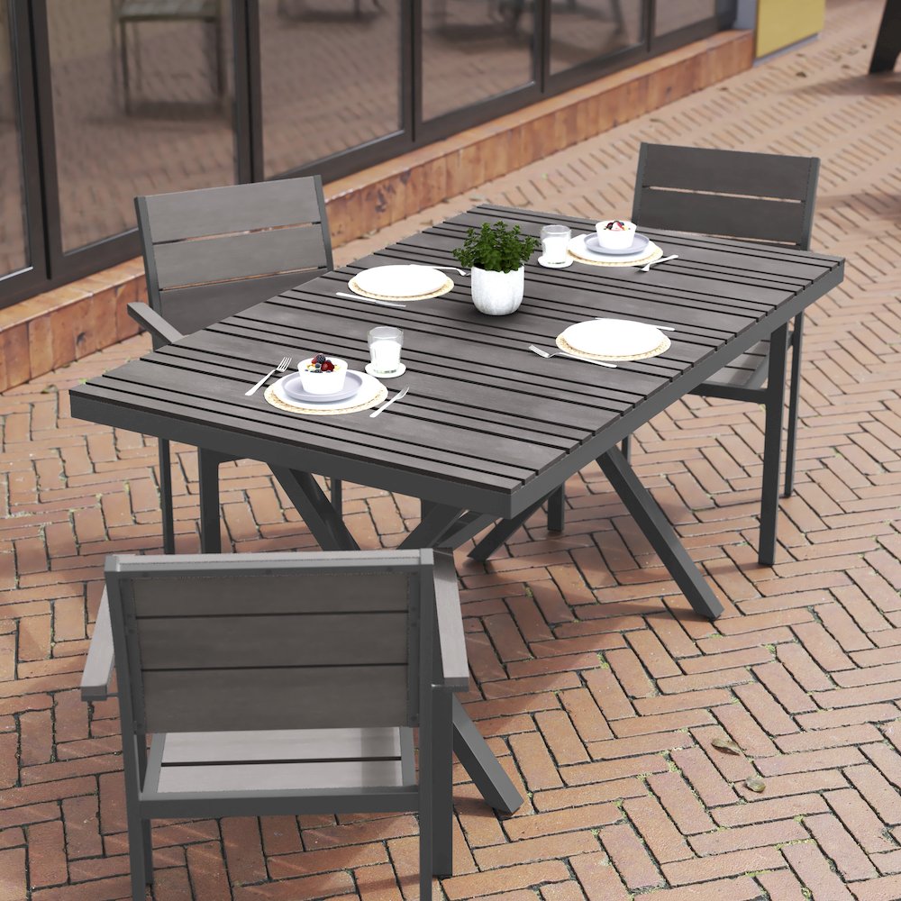 Modern Commercial Grade X-Frame Patio Dining Table. Picture 6