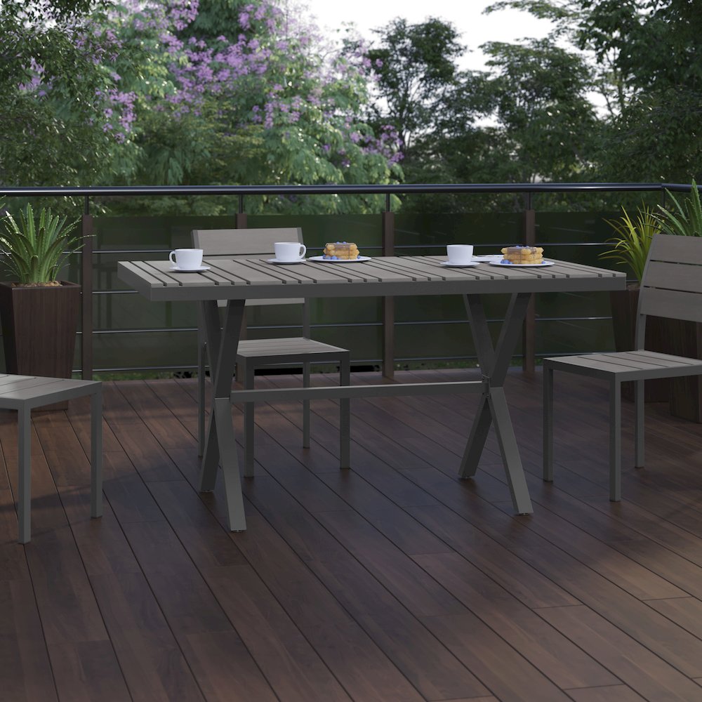 Modern Commercial Grade X-Frame Patio Dining Table. Picture 7