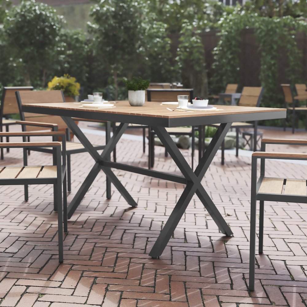 Modern Commercial Grade X-Frame Patio Dining Table. Picture 2