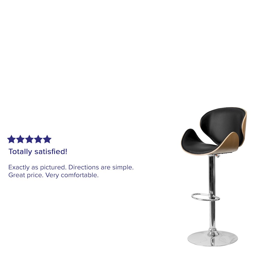 Beech Bentwood Adjustable Height Barstool with Curved Back and Black Vinyl Seat. Picture 5