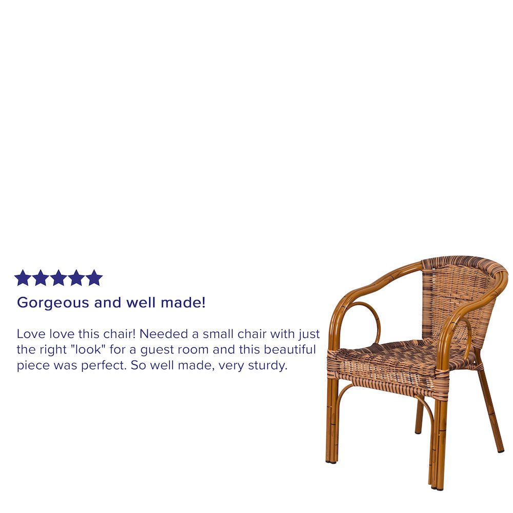 Burning Brown Rattan Restaurant Patio Chair with Dark Red Bamboo-Aluminum Frame. Picture 6