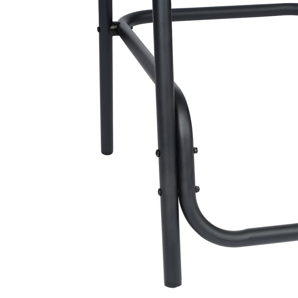 Rattan Restaurant Barstool with Black Aluminum Frame and Footrest, Medium Brown. Picture 15