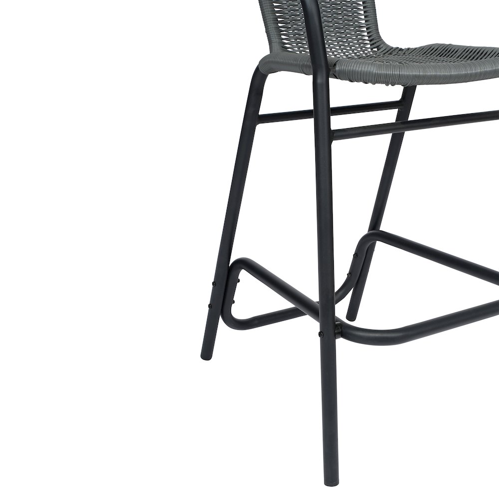 PE Rattan Restaurant Barstool with Black Aluminum Frame and Footrest in Gray. Picture 8