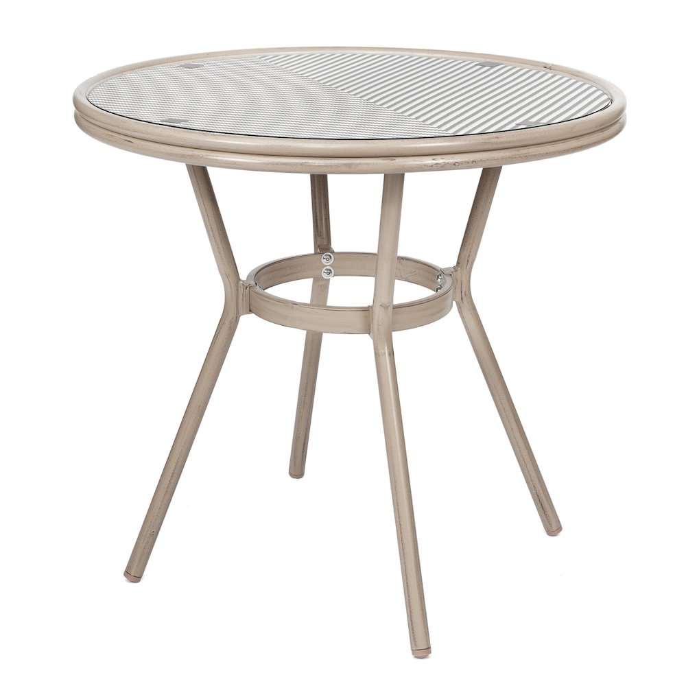 Bistro 31.5" Table, Black/White Textilene, Glass Top with 2 Stack Chairs. Picture 8