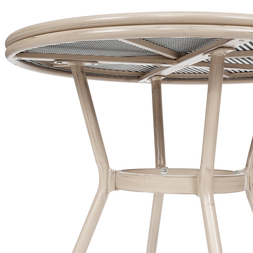 Bistro 31.5" Table, Black/White Textilene, Glass Top with 2 Stack Chairs. Picture 10