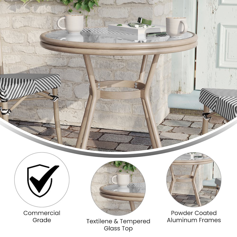 Classic Bistro Table, Black & White Textilene/Light Natural Frame. Picture 4