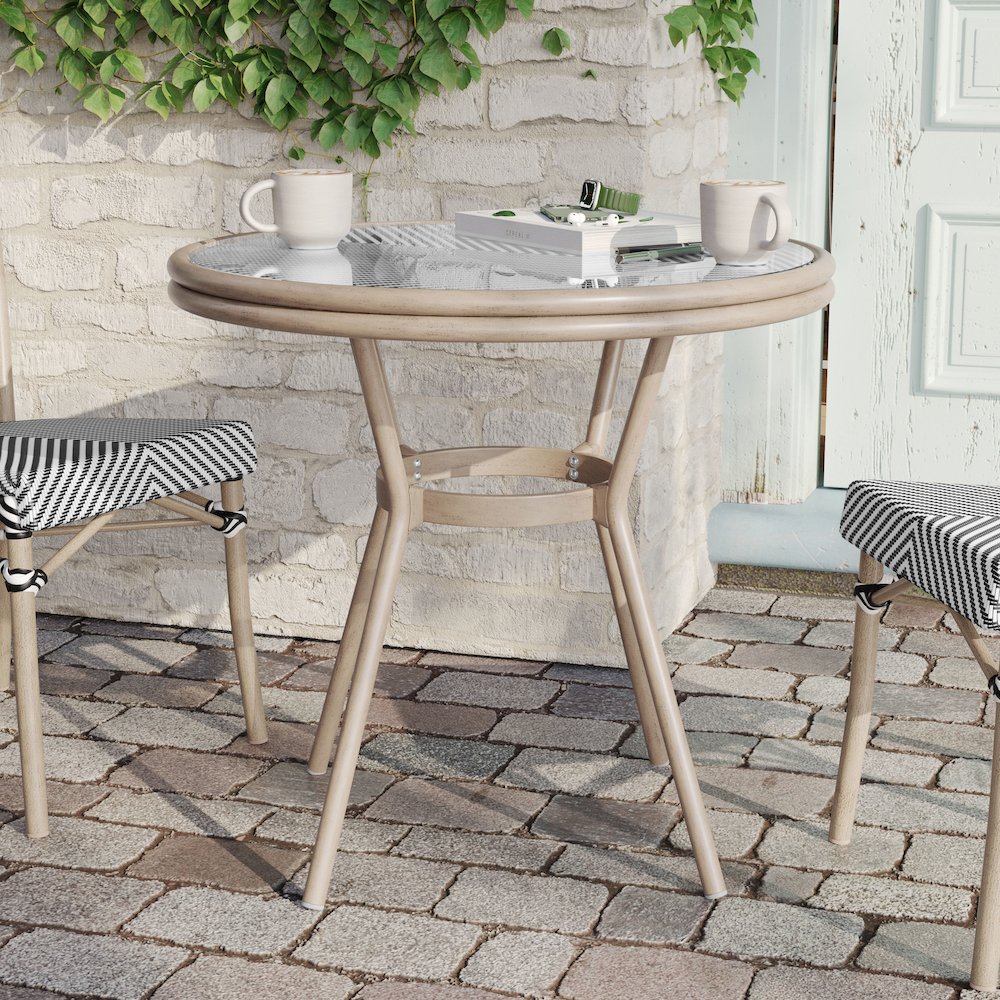 Classic Bistro Table, Black & White Textilene/Light Natural Frame. Picture 3