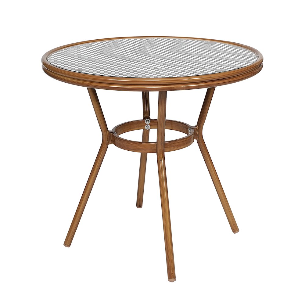 Bistro 31.5" Table, Black and White PE Rattan, Glass Top with 2 Stack Chairs. Picture 8