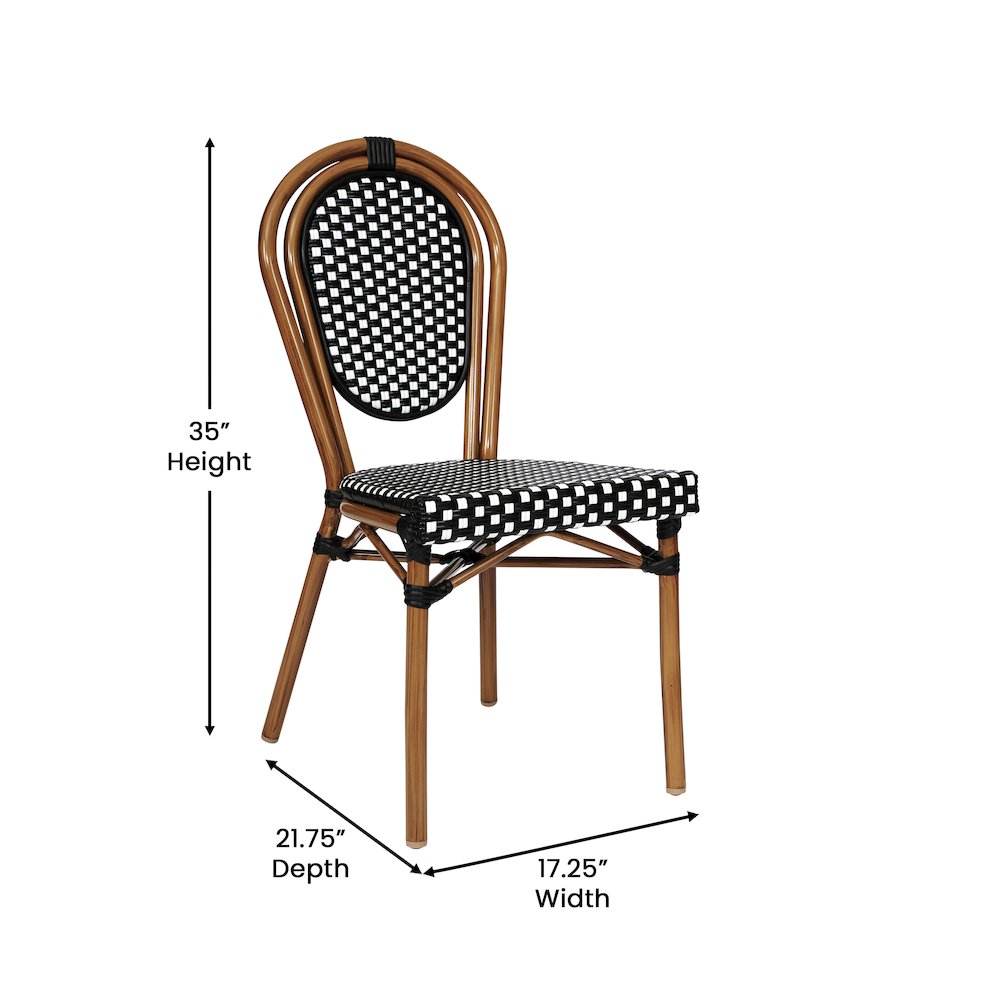 Bistro 31.5" Table, Black and White PE Rattan, Glass Top with 2 Stack Chairs. Picture 6