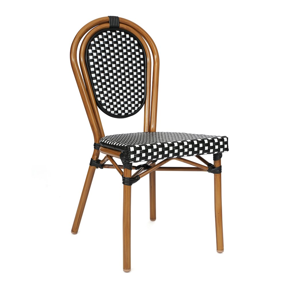Bistro 31.5" Table, Black and White PE Rattan, Glass Top with 2 Stack Chairs. Picture 9