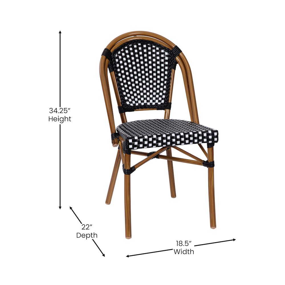 Bistro 31.5" Table, Black and White PE Rattan, Glass Top with 4 Stack Chairs. Picture 6
