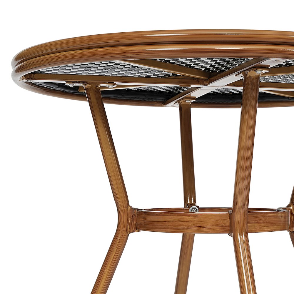 Bistro 31.5" Table, Black and White PE Rattan, Glass Top with 4 Stack Chairs. Picture 10