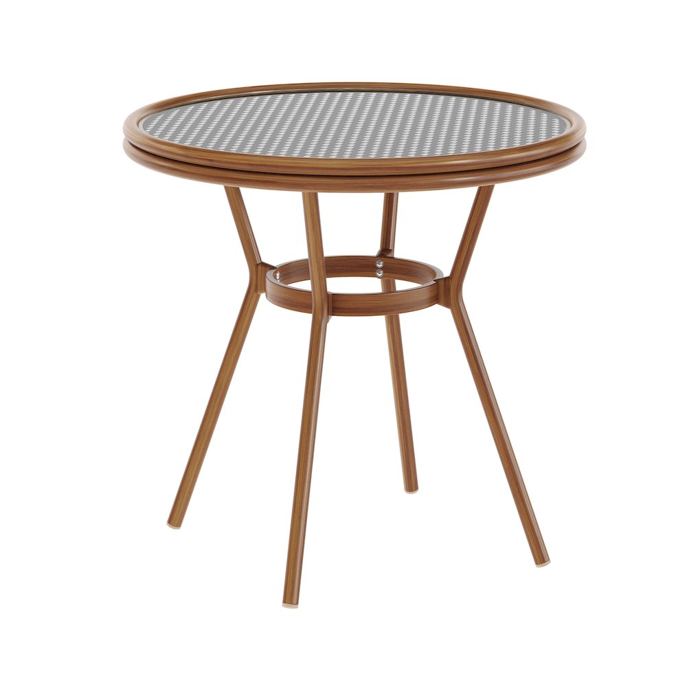 Classic Commercial Grade Bistro Table, Black & White Rattan/Natural Frame. Picture 1
