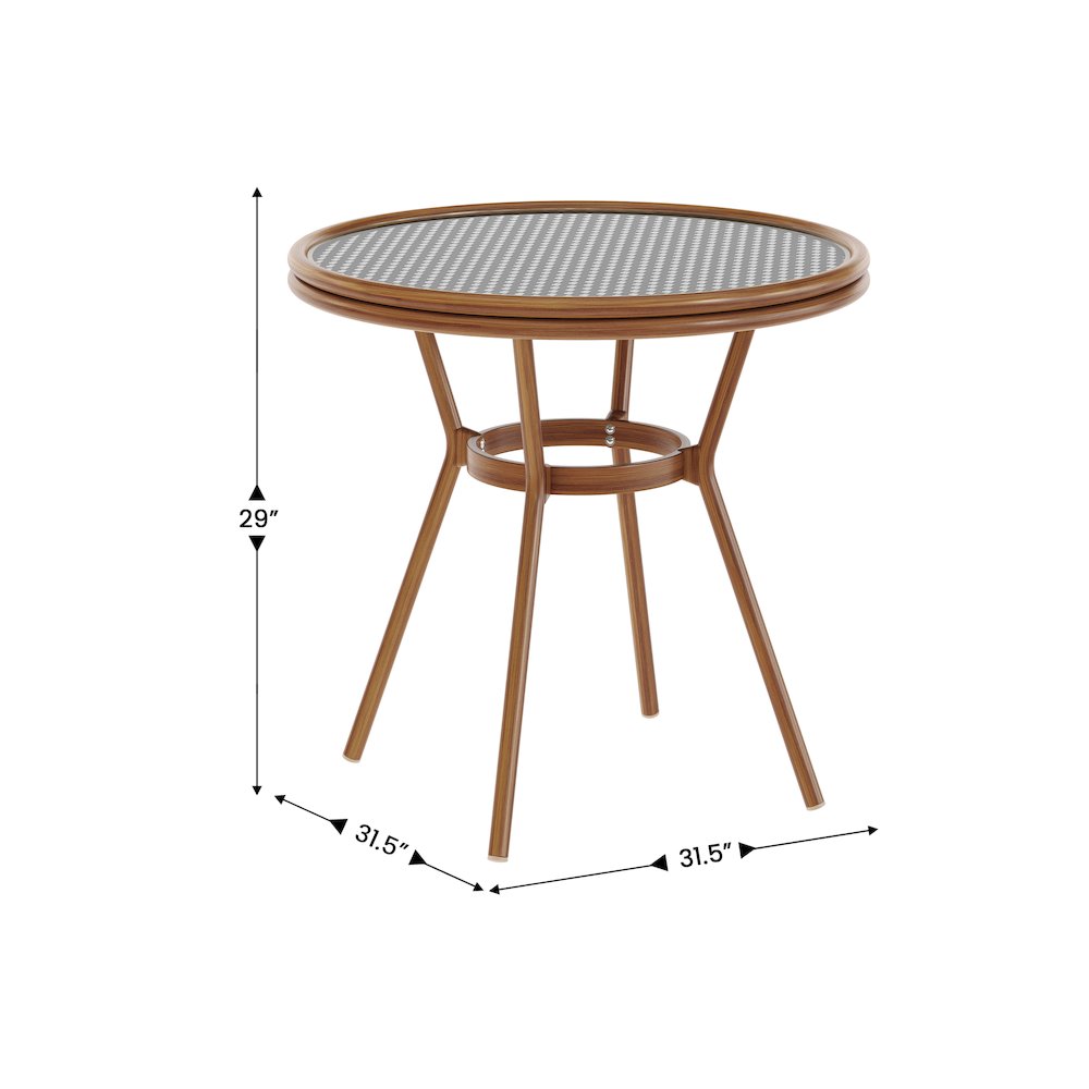 Classic Commercial Grade Bistro Table, Black & White Rattan/Natural Frame. Picture 5