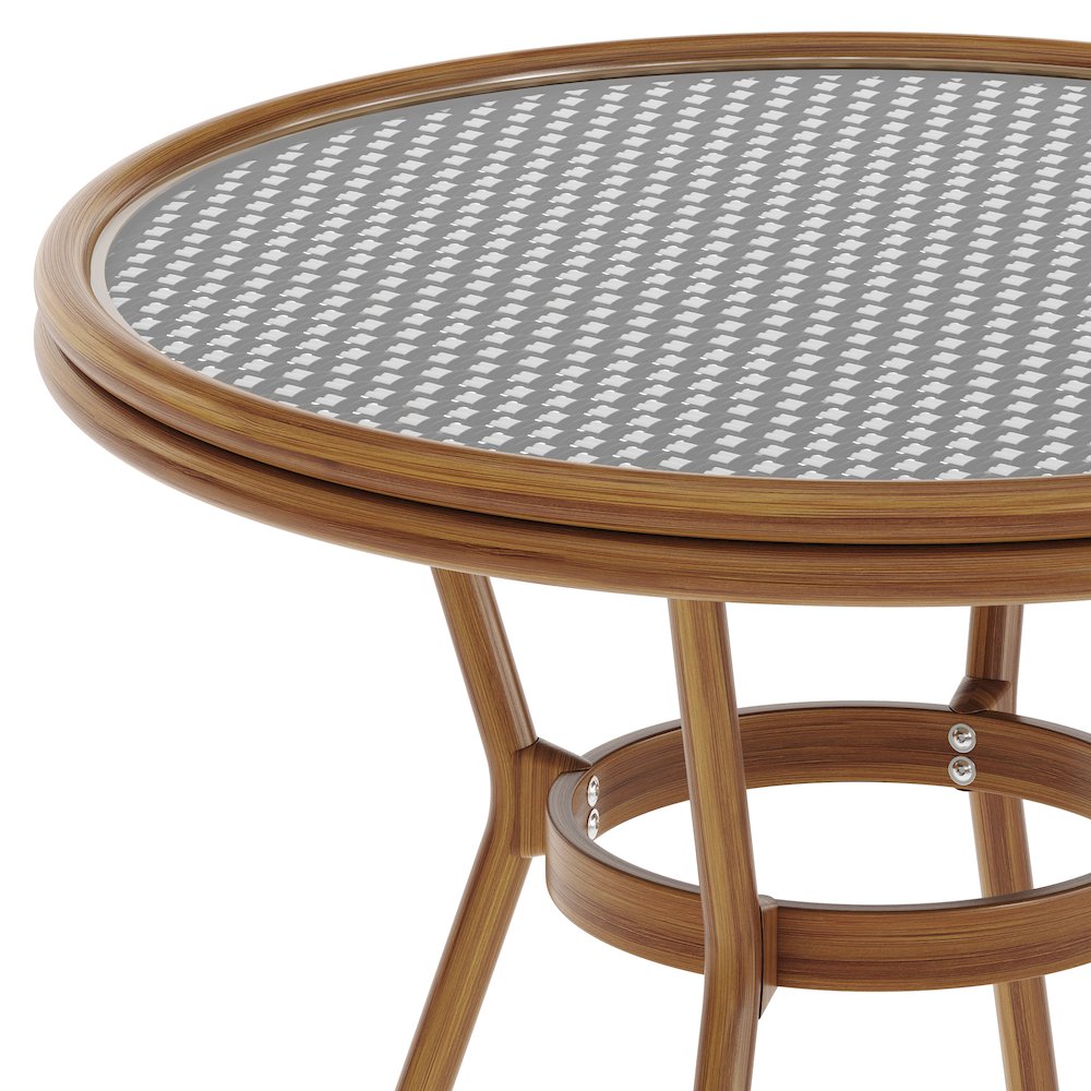 Classic Commercial Grade Bistro Table, Black & White Rattan/Natural Frame. Picture 7