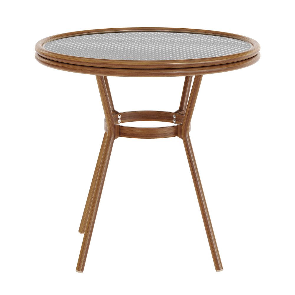 Classic Commercial Grade Bistro Table, Black & White Rattan/Natural Frame. Picture 9