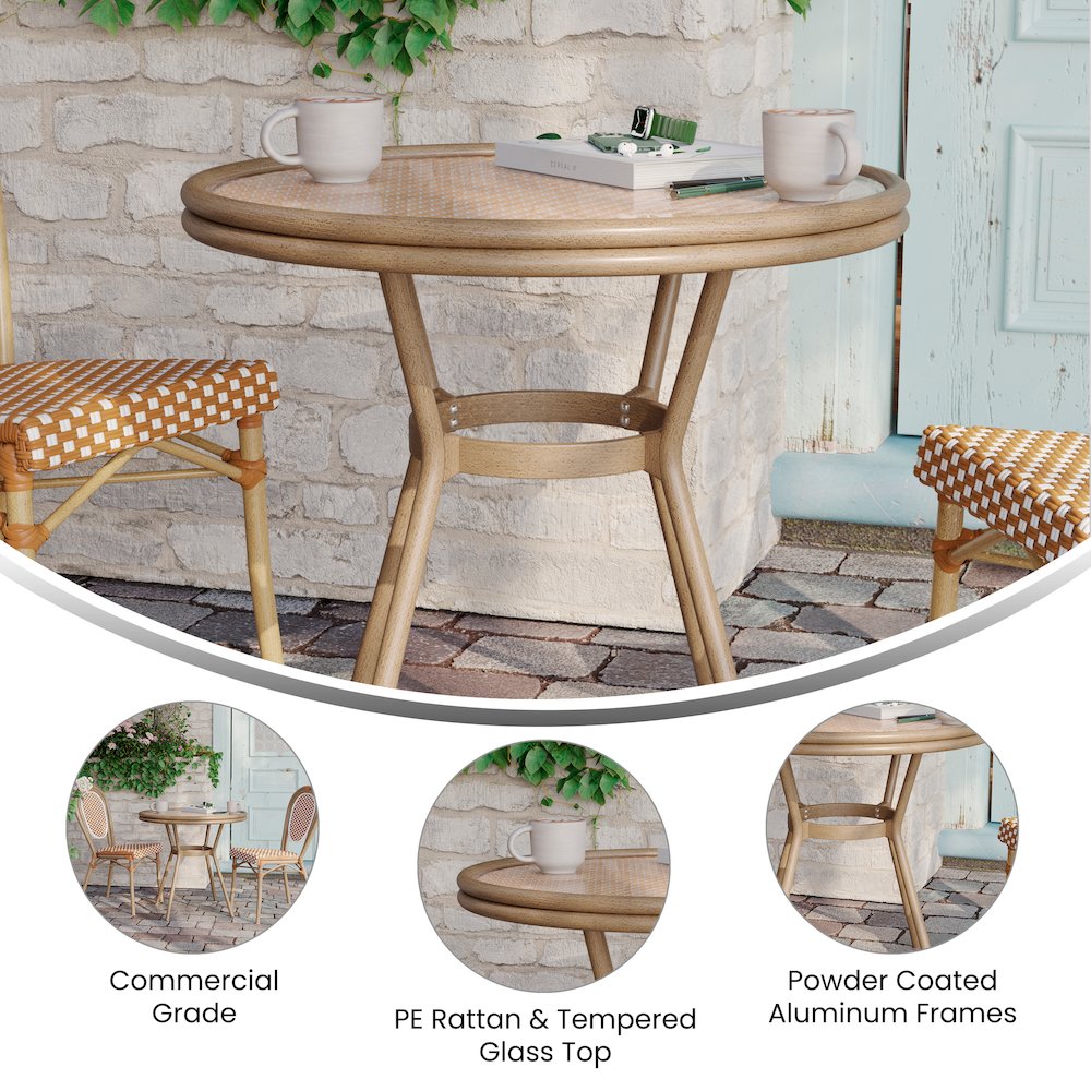 Classic Bistro Table, Natural & White Rattan/Light Natural Frame. Picture 4