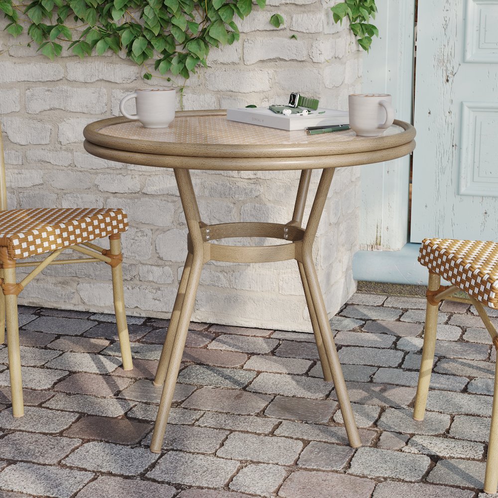 Classic Bistro Table, Natural & White Rattan/Light Natural Frame. Picture 3