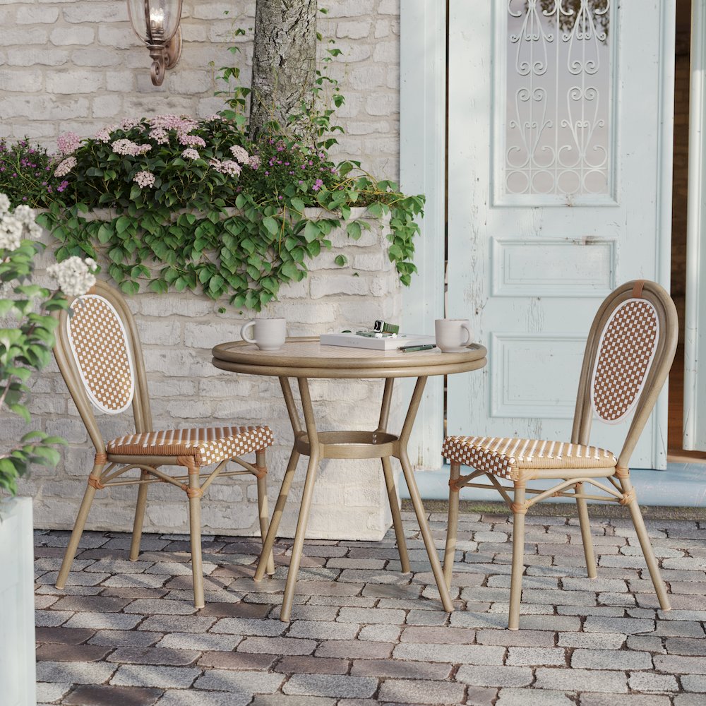 Classic Bistro Table, Natural & White Rattan/Light Natural Frame. Picture 6