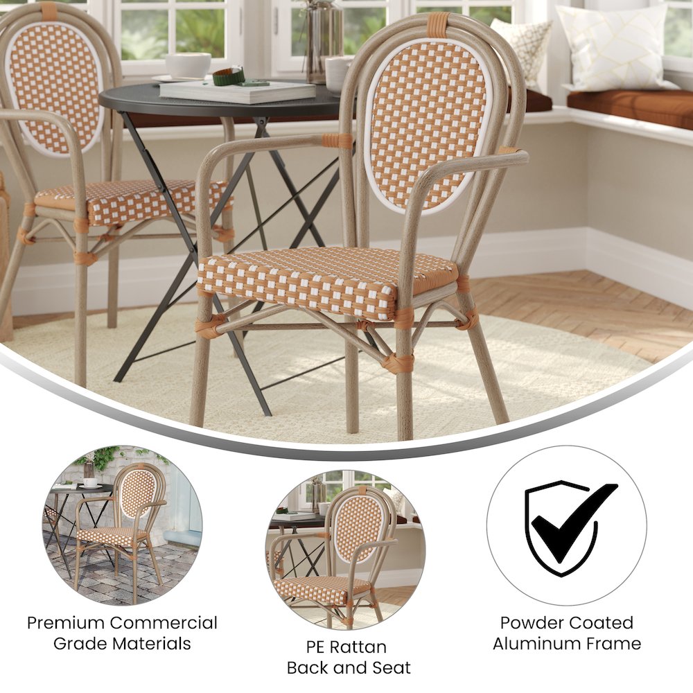 Classic Commercial Grade Bistro Chair, Natural & White/Light Natural Frame. Picture 4