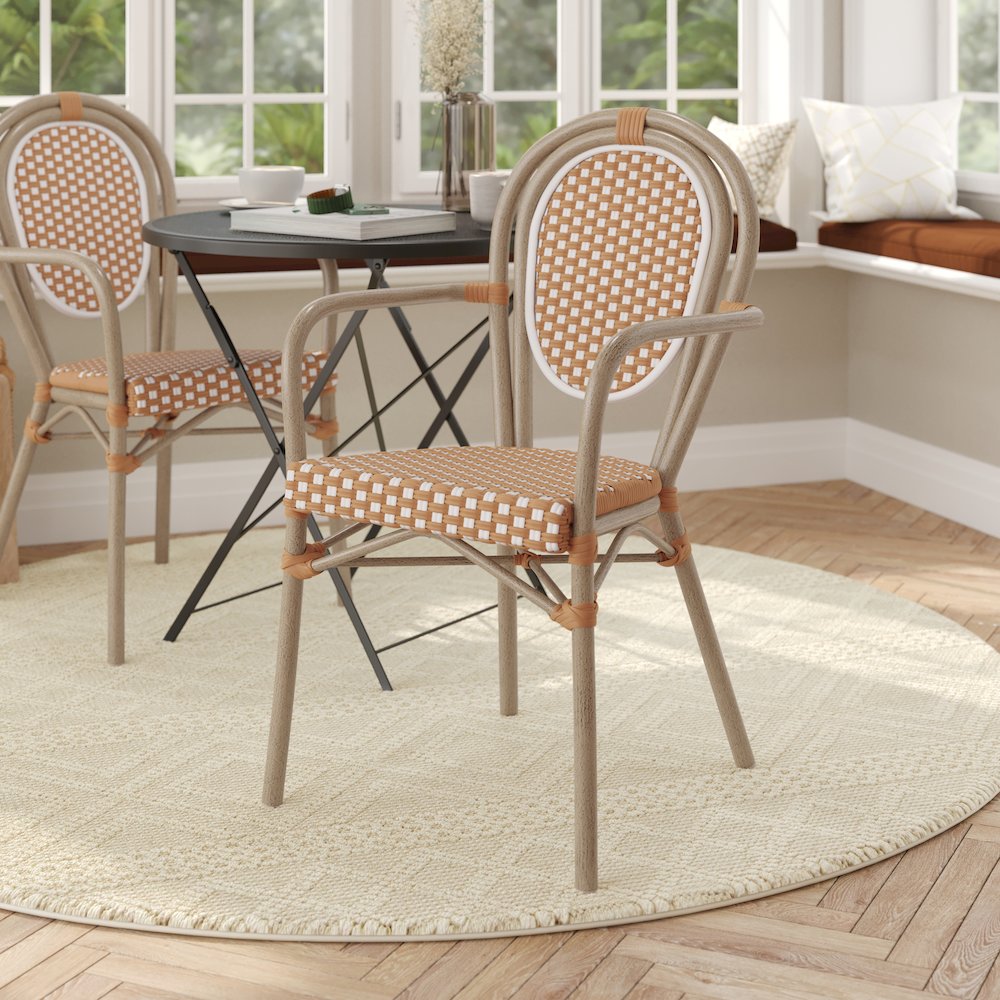 Classic Commercial Grade Bistro Chair, Natural & White/Light Natural Frame. Picture 3