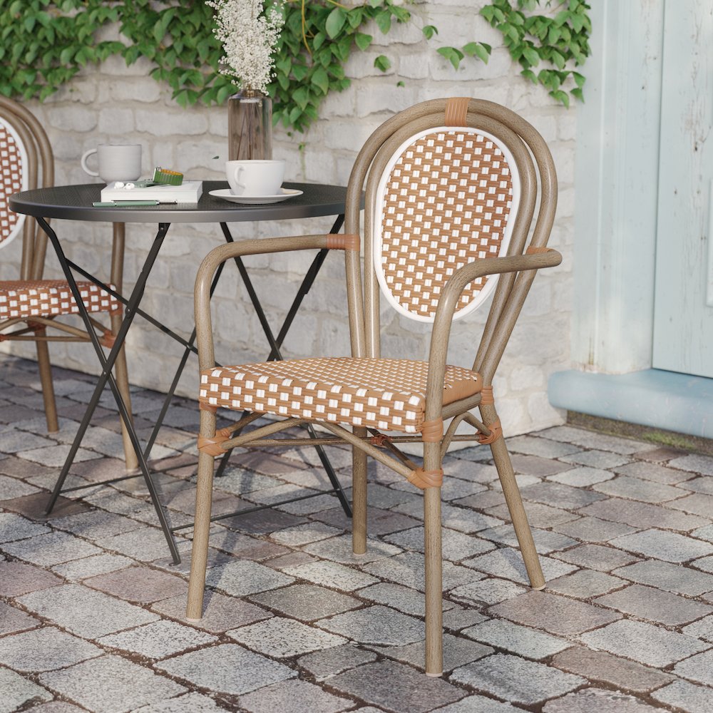 Classic Commercial Grade Bistro Chair, Natural & White/Light Natural Frame. Picture 6