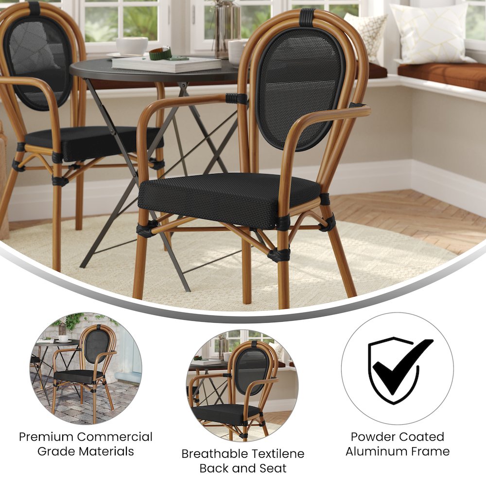 Classic Commercial Grade Indoor/Outdoor Bistro Chair, Black/Natural Frame. Picture 4